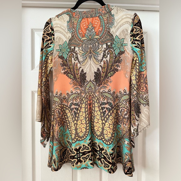 Boston Proper Boho Lightweight V Neck Flowy Printed Blouse 3/4 Sleeve XS - Picture 2 of 5